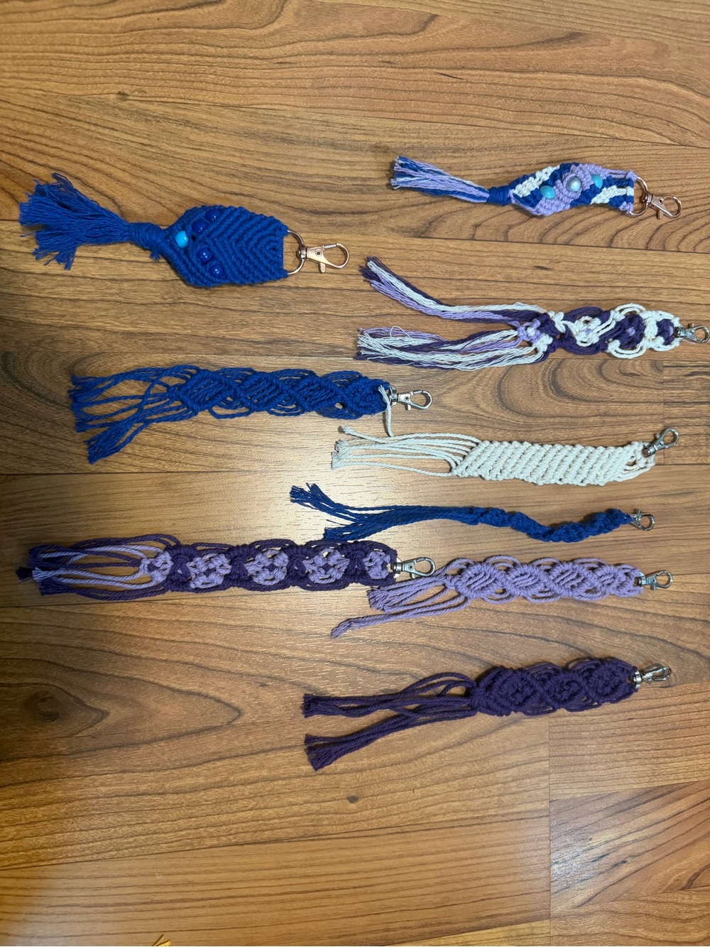 Handmade Macrame Keychain - Blue & Purple Tassel Key Ring